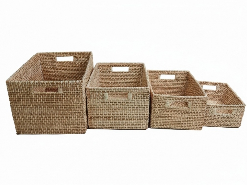 Superior Rectangular Rattan Storage Bins with Integrated Handles